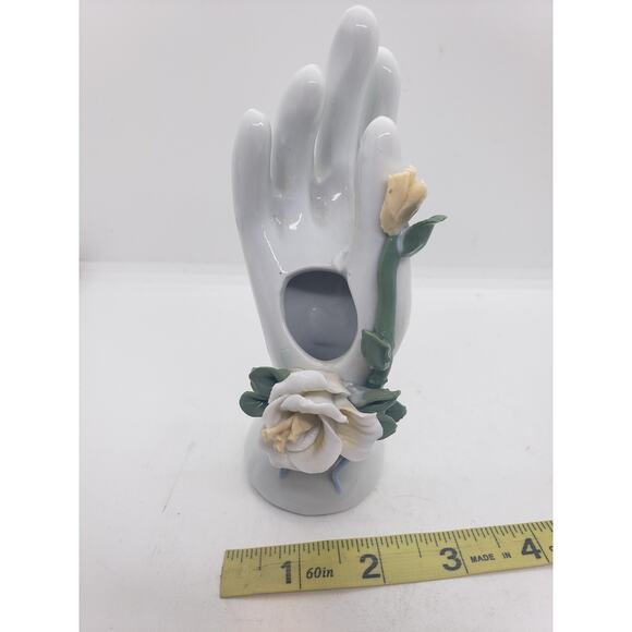 Vintage Porcelain Ceramic Hand Shaped 3D Vase Sculpted Rose Floral Decor - Picture 11 of 14